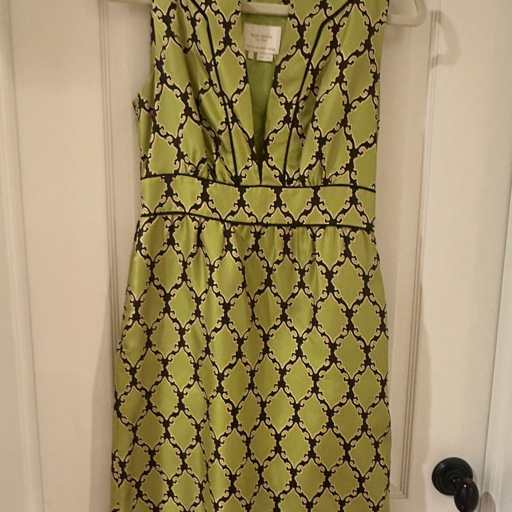 Kate Spade Green and Brown Patterned Silk Dress